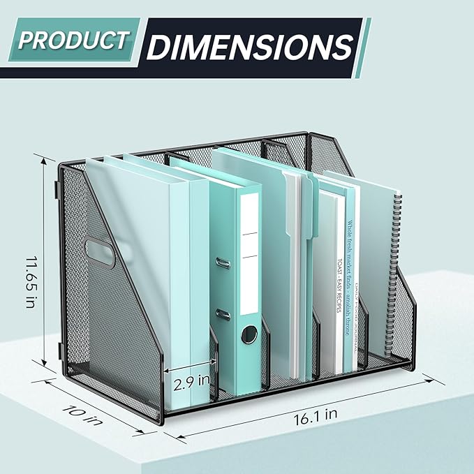 Gawerk Desktop File Magazine Folder Holder 5 Vertical Compartments, Desk - Image 2