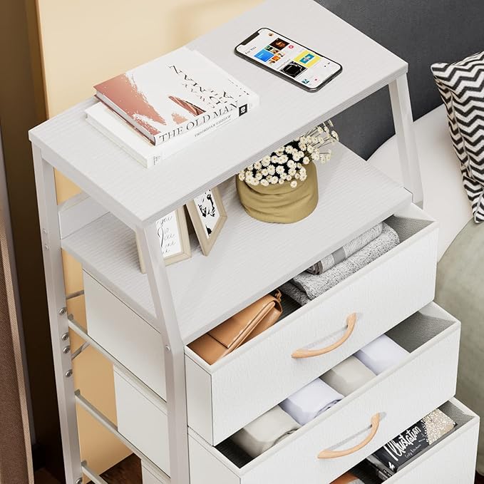 Furnulem White Dresser with 5 Drawers, Vertical Storage Tower Fabric Dresser - Image 4