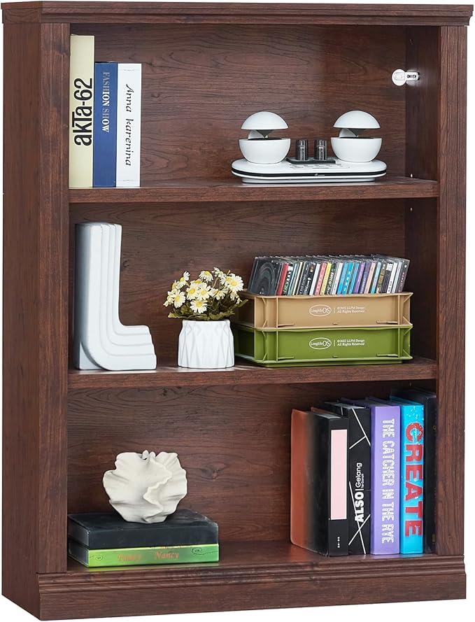 RWYHG 43" Walnut Tall Bookshelf, 3-Tier Thick Wooden Book Shelf - Image 9