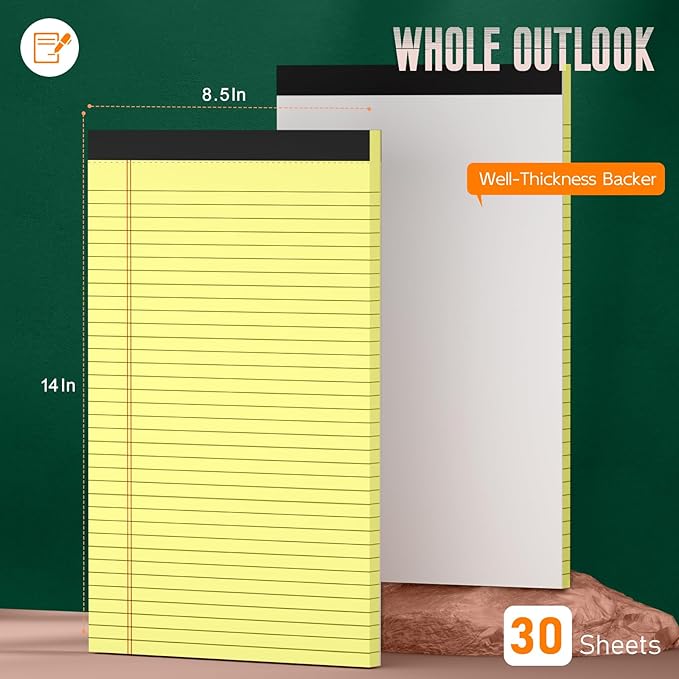 Roneky Yellow Legal Pads 8.5 x 14 Note Pads, 6 Pack 8.5 x 14 Notepads, Wide - Image 2