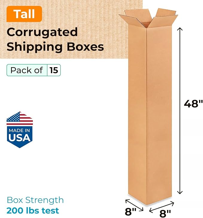 Tall Moving & Shipping Boxes 8"L x 8"W x 48"H - Image 2