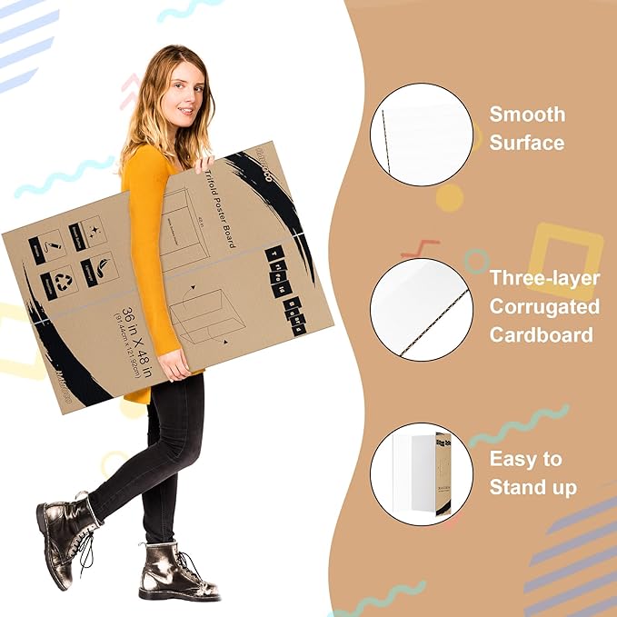 HAUTOCO 36'' x 48'' Trifold Poster Board 2 Pack Large Tri Fold Project Boards - Image 3