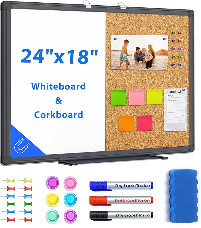 maxtek Combination White Board & Bulletin Cork Board 24 x 18 Whiteboard Magnetic by Maxtek
