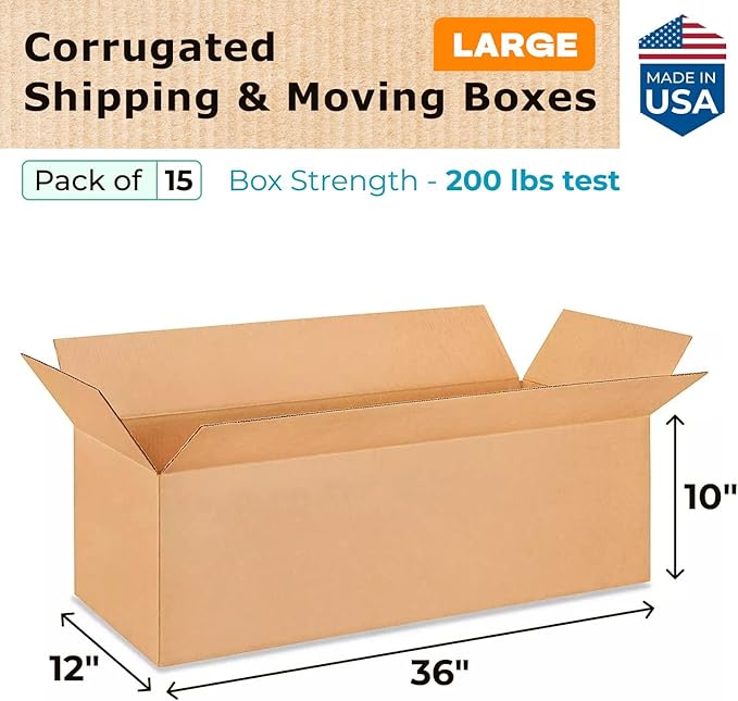 Large Shipping & Moving Boxes 36"L x 12"W x 10"H - Image 2