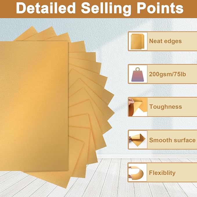 Silunkia 100 Sheets Gold Shimmer Cardstock 8.5 x 11 Metallic Paper, 75lb - Image 3