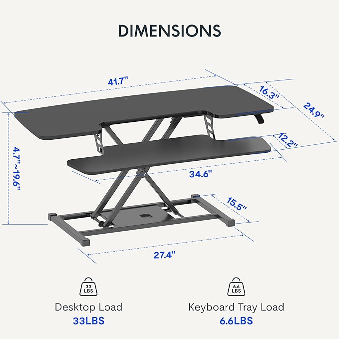 FLEXISPOT Standing Desk Converter 42-inch Spacious Sit to Stand up Dual Monitor - Image 3