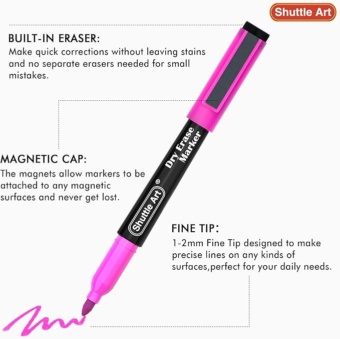Shuttle Art Dry Erase Markers, 32 Pack 16 Colors Magnetic Whiteboard Markers - Image 4