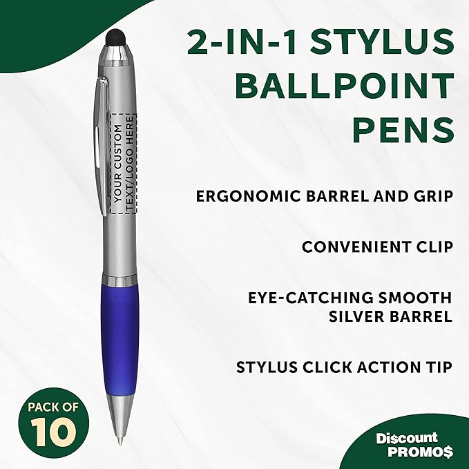 DISCOUNT PROMOS Custom Stylus Ballpoint Pens Set of 10, Personalized Bulk Pack - Image 3