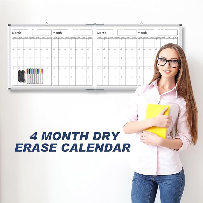 Lincia 48" x 18" Magnetic Horizontal 4 Month Dry Erase Calendar - Image 4
