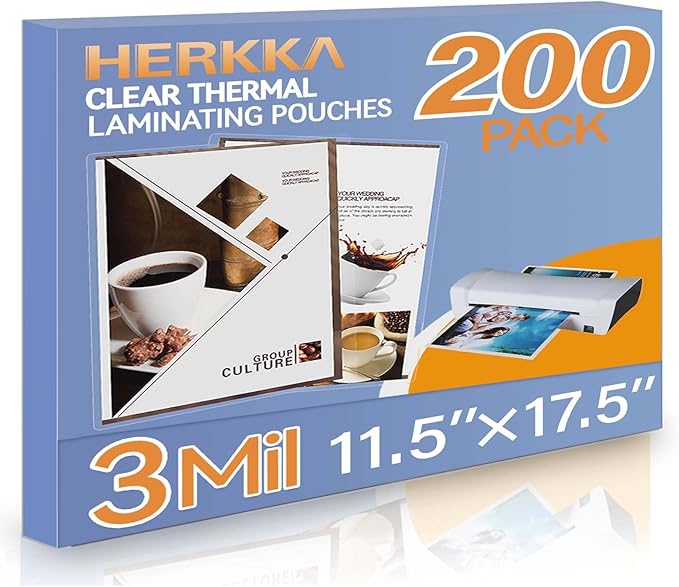 HERKKA 200 Pack Laminating Sheets, Hold 11 x 17 Inch Sheet, 3 Mil Clear Thermal by HERKKA
