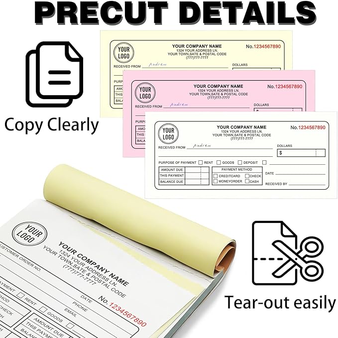 Custom Invoice Book with Logo 100 Set Personalized Receipt Books Customized - Image 4