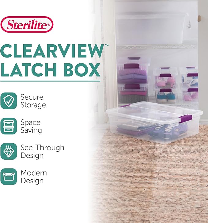 Sterilite 24-Pack 32 Quart ClearView Latch Box, Stackable Organizer Bins - Image 2