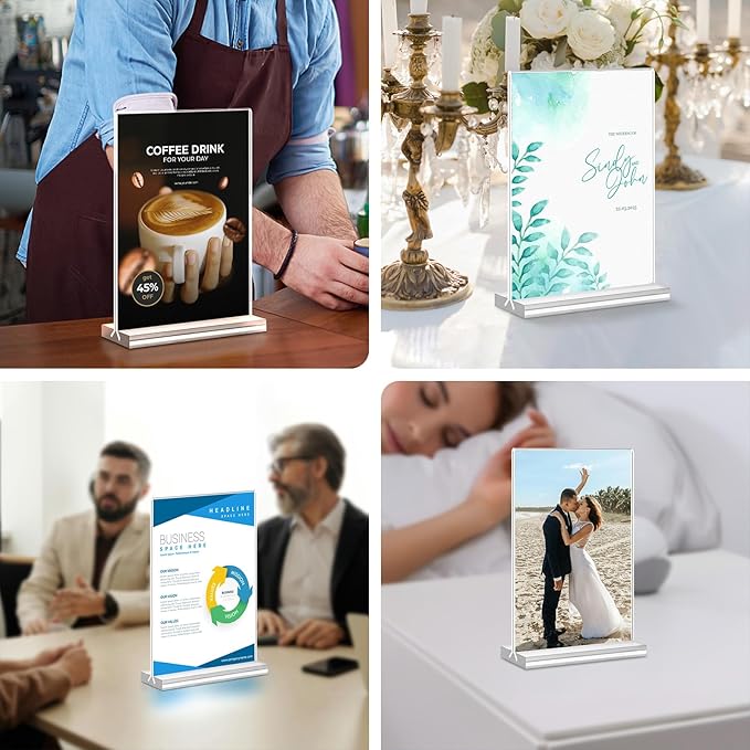 Acrylic Sign Holder 4x6, 21 Pack Clear Table Menu Vertical Double Sided Display - Image 9