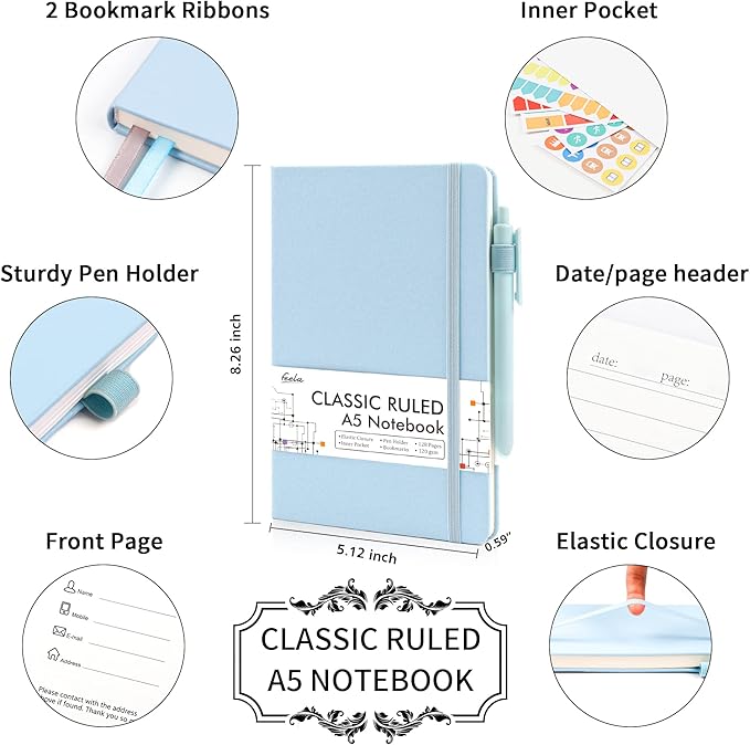 feela 5 Pack Notebooks Journals Bulk, Hardcover Notebook Classic Ruled Lined - Image 2