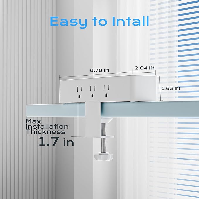 Flat Plug Desk Clamp Power Strip 10FT, 40W Total Fast Charging Station - Image 7