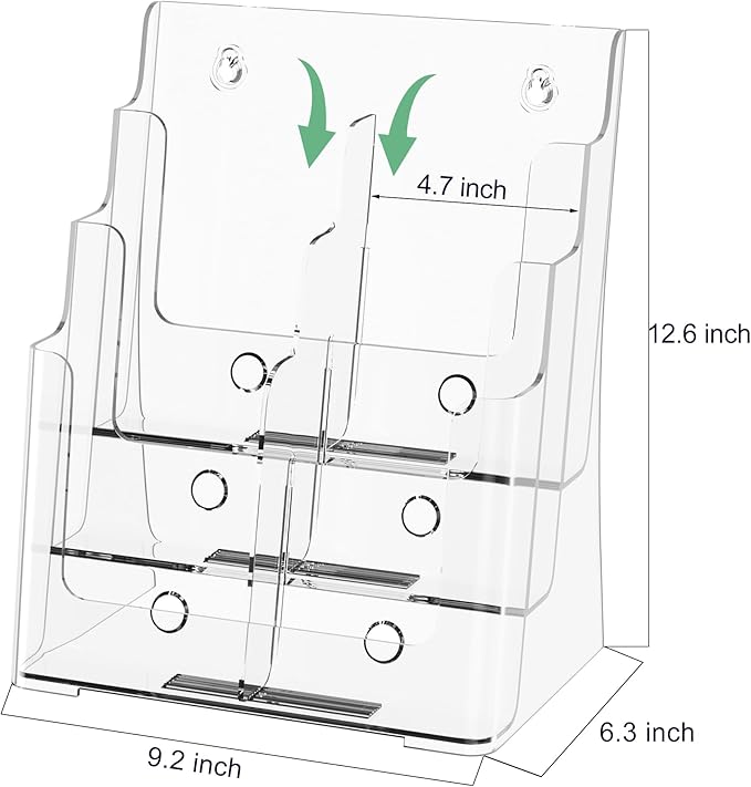 zavekia 3 Tier Acrylic Brochure Holder 8.5 x 11 inch, Magazine Holder, Flyer - Image 3