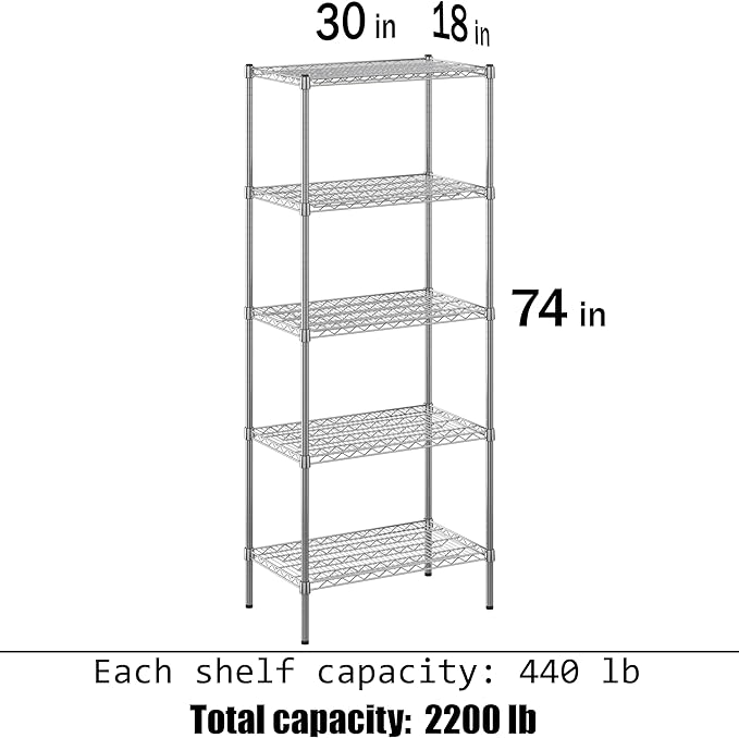 Regal Altair 18" Deep x 30" Wide x 74" Height Wire Shelving Kit | 5-Tier | NSF - Image 3