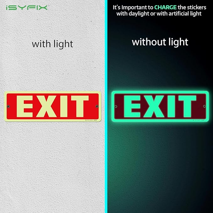 iSYFIX Exit Glow in the Dark Sign Aluminum – 12 Pack 12x4 Inch – - Image 2