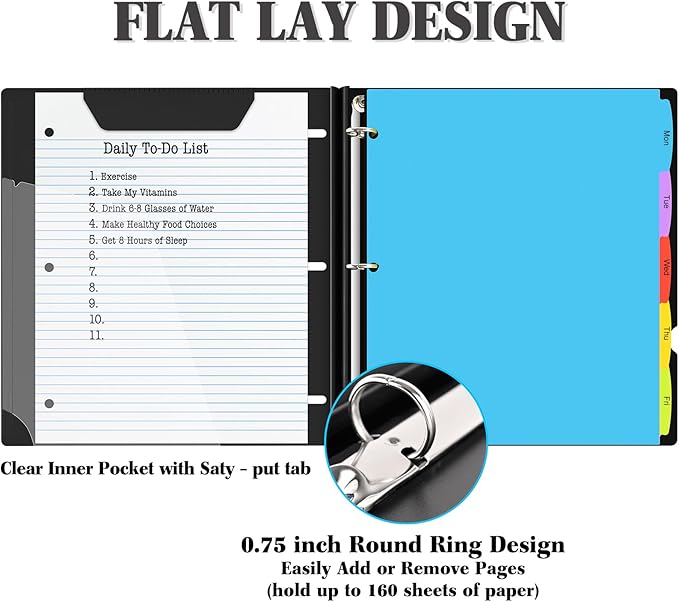 INFUN Telescoping 3 Ring Binder -4PCS-Black, Flexible Round Binder - Image 4