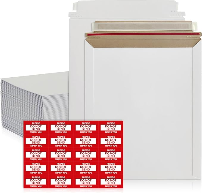 100 Pack 9.75x12.5 Inches Rigid Mailers – Self Adhesive White Stay Flat Mailers by FLEXTRIBE
