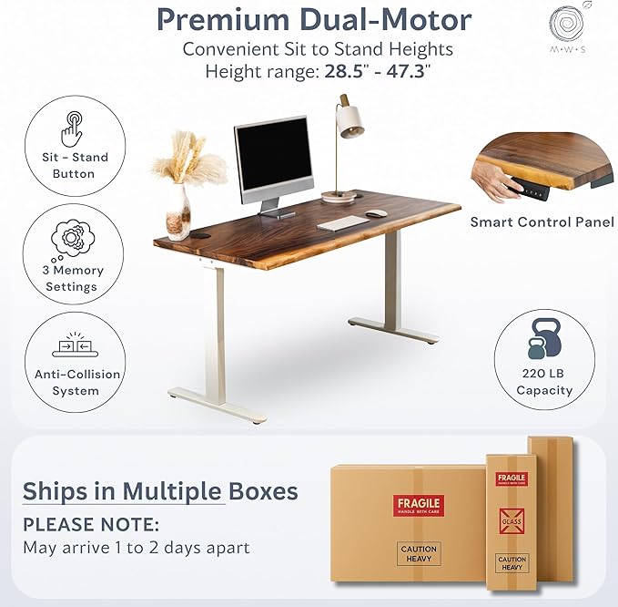 Standing Desk with Drawer – Walnut Solid Wood Desk, Natural Live Edge, - Image 5