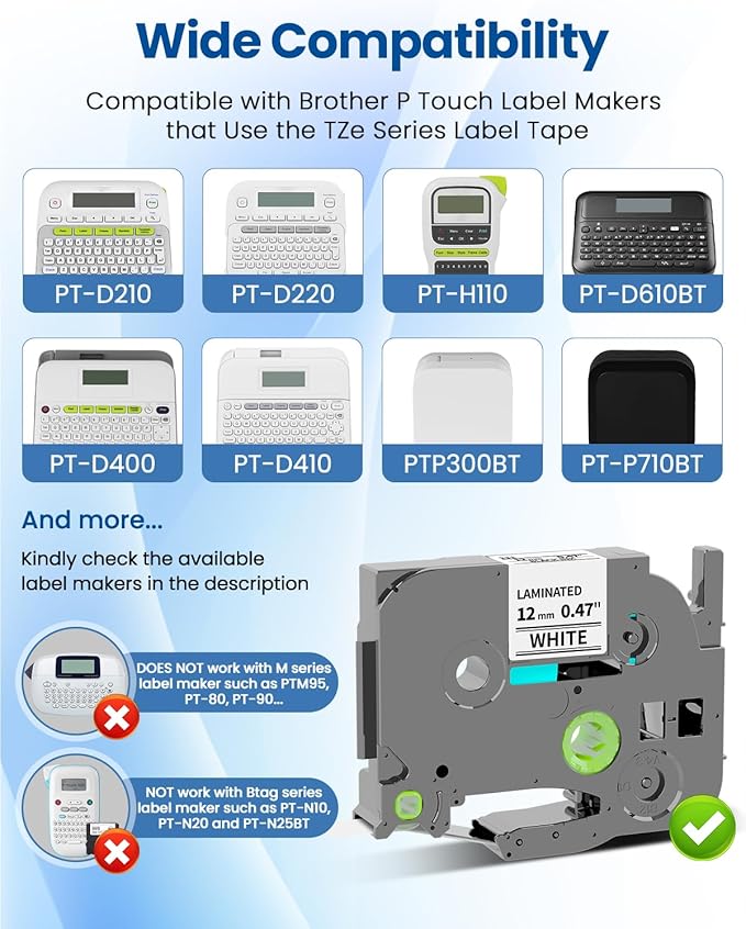 Pillex 10-Pack 12mm 0.47 Laminated White Label Tape Replacement - Image 2