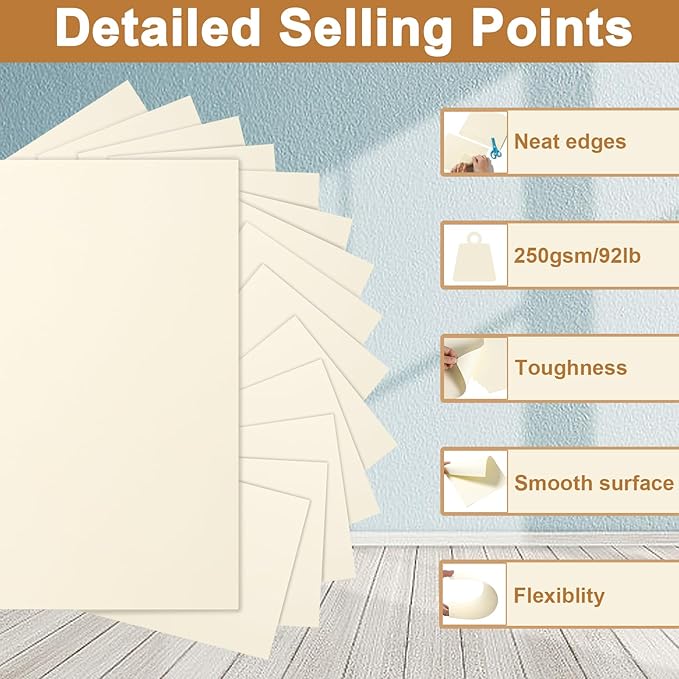 Silunkia 28 Sheets Cream Cardstock 8.5 x 11 Ivory Paper, 250gsm/92lb Off White - Image 3