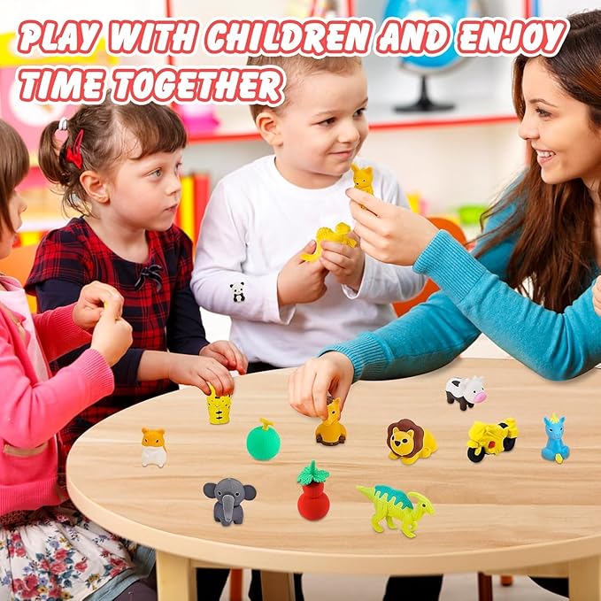 URSKYTOUS 130Pcs Animal Erasers Kids Desk Pets Pencil Erasers 3D Puzzle Bulk - Image 2