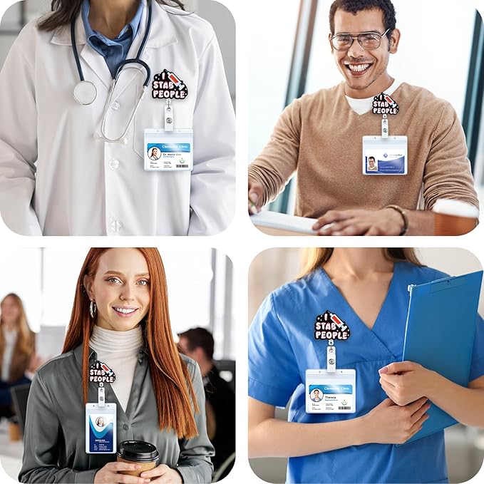 I Stab People Funny Nurse Badge Reel, Retractable ID Card Phlebotomist Badge - Image 4