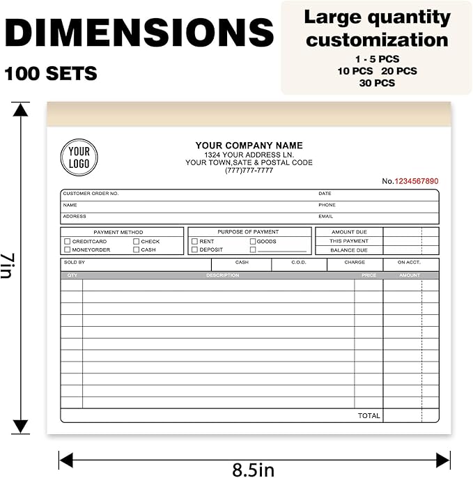 Custom Invoice Book with Logo 50 Set Personalized Receipt Books Customized - Image 2
