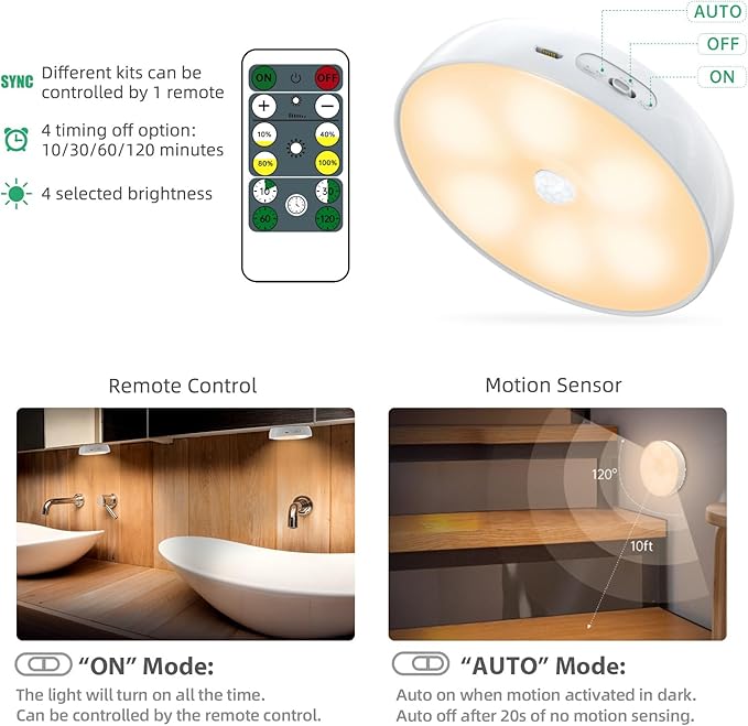 Warm Color LED Closet Lights Motion Sensor Step Light, USB Rechargeable Battery - Image 5