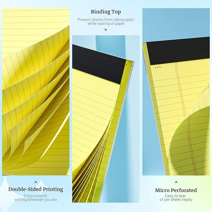 Roneky Legal Pads 8.5 x 11 Yellow Note Pads, 2 Pack College Ruled Notepads 8.5 - Image 3