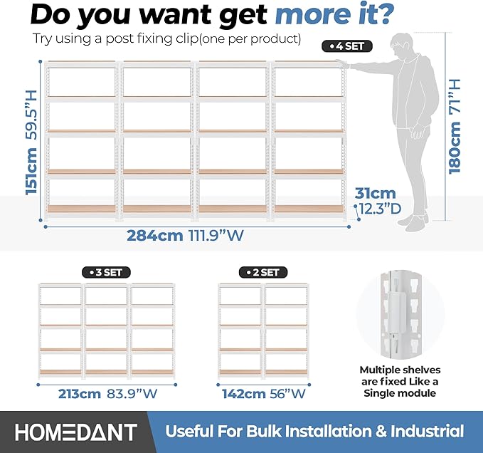 HOMEDANT 5 Tier Laminated White Boltless Metal Shelving Unit Adjustable Garage - Image 2