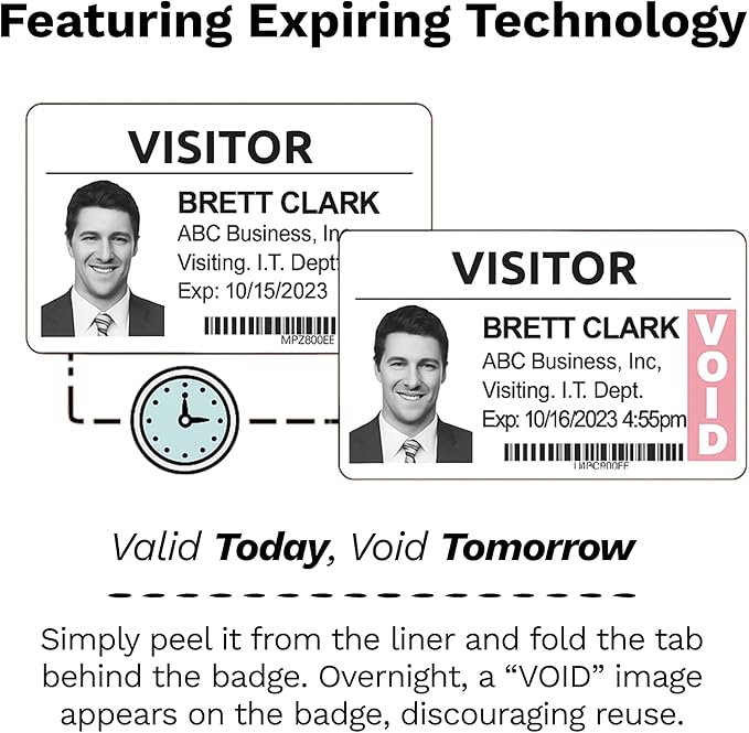 Threshold 3.25 Inch Tab Expiring Visitor Badges on a Roll | 4 Rolls Compatible - Image 3