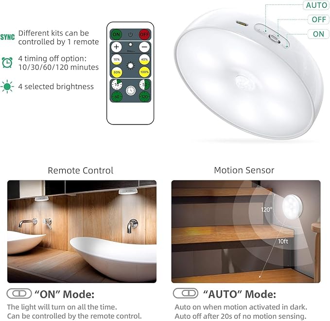 LED Closet Lights Motion Sensor Puck Light, Rechargeable Step Puck Lights - Image 2