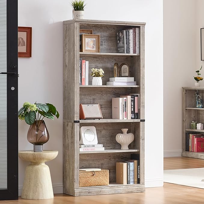 RWYHG 70" Grey Tall Bookshelf Set of 3, 5-Tier Thick Wooden Book Shelf - Image 9