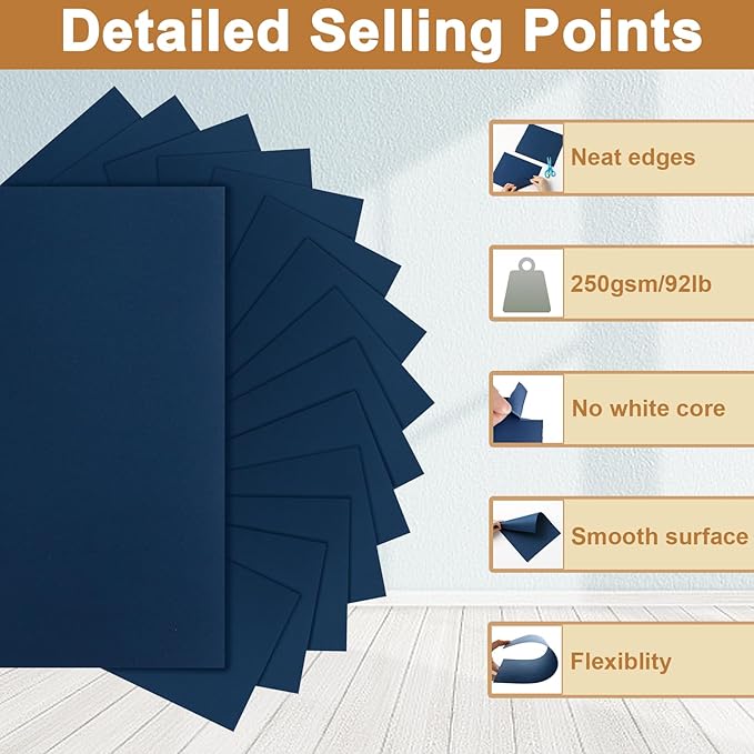 Silunkia 120 Sheets Navy Blue Cardstock 8.5 x 11 Craft Paper, 92lb Dark Blue - Image 3