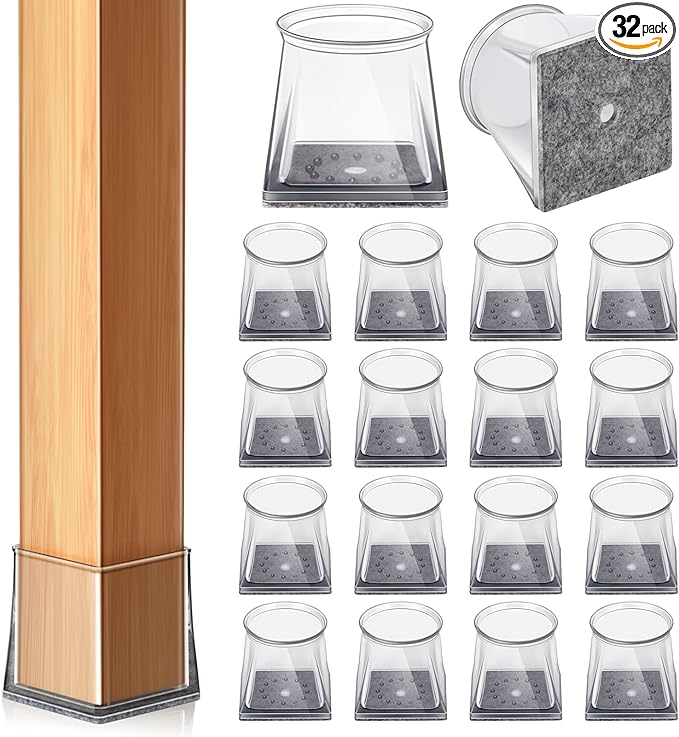32 Pcs Square Chair Leg Floor Protectors, Stay-On Tight Fit Design, by YOESSA