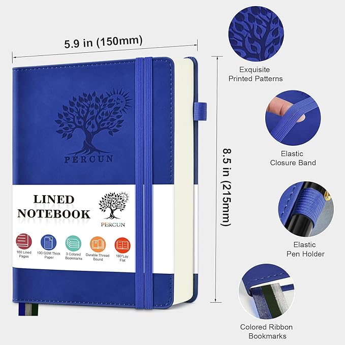PERCUN Lined Journal Notebook for Men & Women, 160 Pages College Ruled Journal - Image 2