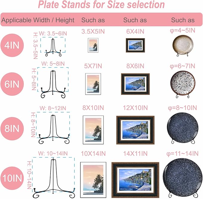 HENABLE 6PCS 3 Size Black Iron Plate Stands - Image 3