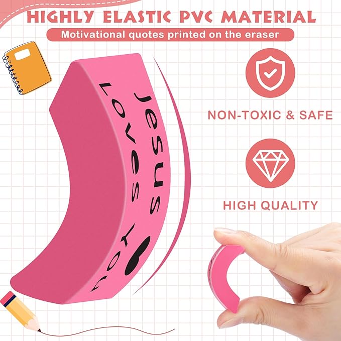 Yaomiao 180 Pcs Bulk Erasers for Kids Pencil Beveled Erasers Colorful Christian - Image 3