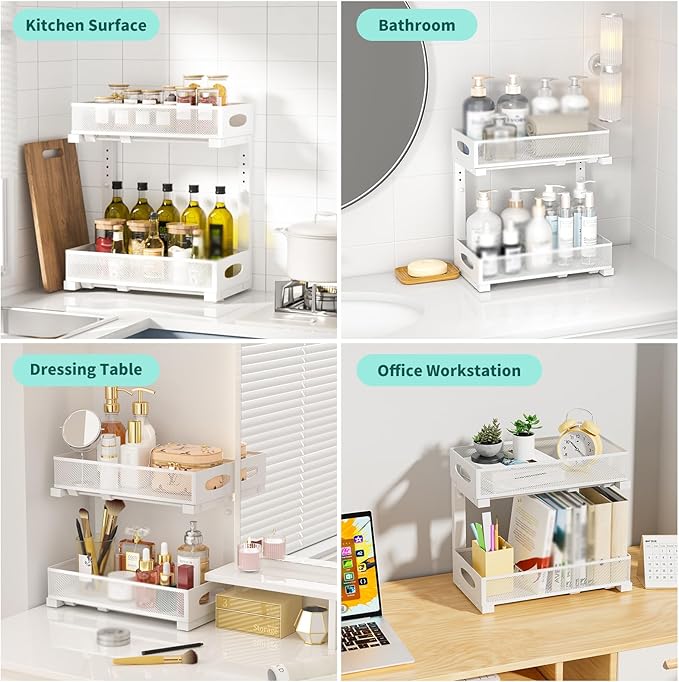 Beleeb Under Sink Organizer, 2 Pack 2 Tier Metal Slide Out Pull Out Cabinet - Image 4