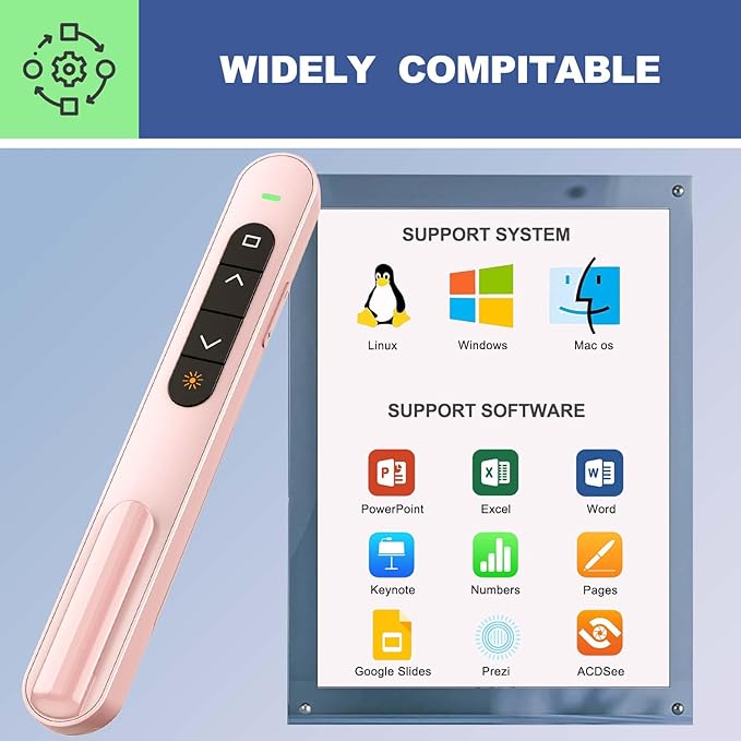 QUI Presentation Clicker for PowerPoint, RF 2.4GHz USB Wireless Presenter Remote - Image 6