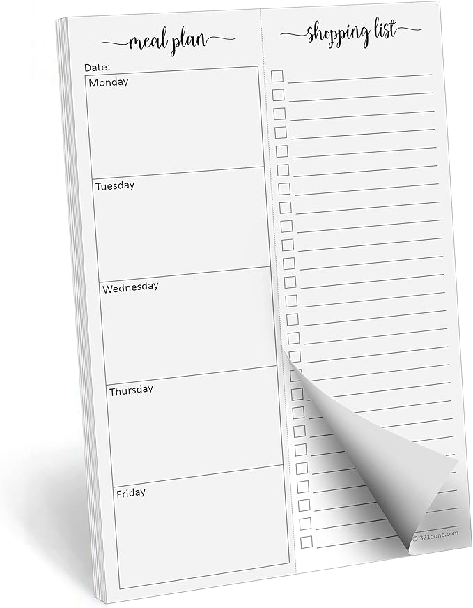 321Done Meal Planning Notepad, Made in USA, M-F Weekly Menu Planner & Grocery by 321Done