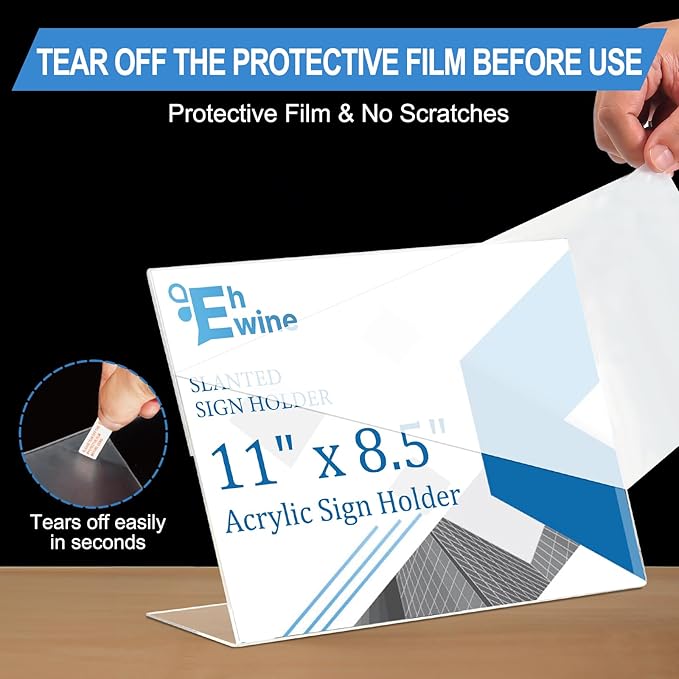 EHWINE 12 Pack 8.5 x 11 Acrylic Sign Holder Horizontal, Slanted Back Paper - Image 2