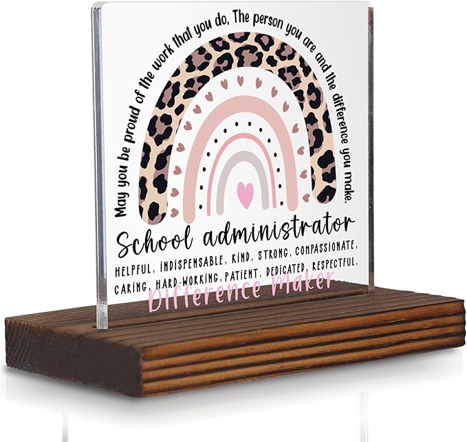 School Administrator Desk Decor Appreciation Gift, Leopard Rainbow Sign by Pariveca