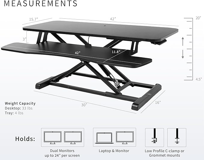 VIVO 42 inch Desk Converter, K Series, Height Adjustable Sit to Stand Riser - Image 3