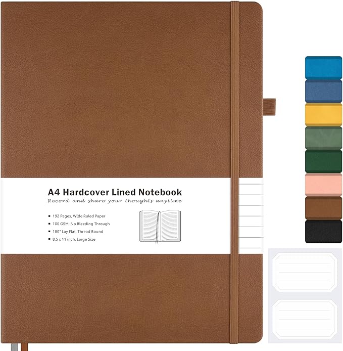 Lined Journal Notebook, 8.5" x 11" Hardcover Leather Notebook by MALEDEN