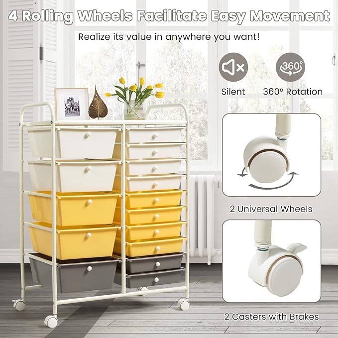 GLACER 15 Drawers Rolling Cart, Storage Cart - Image 4