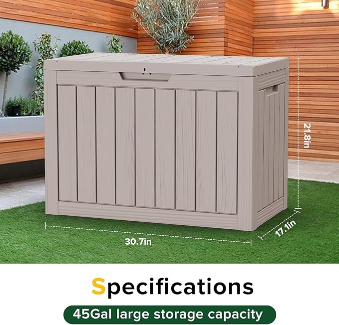 PATIOEASY 45GAL Deck Box -Grey, Lockable Patio Outdoor Storage Box - Image 2